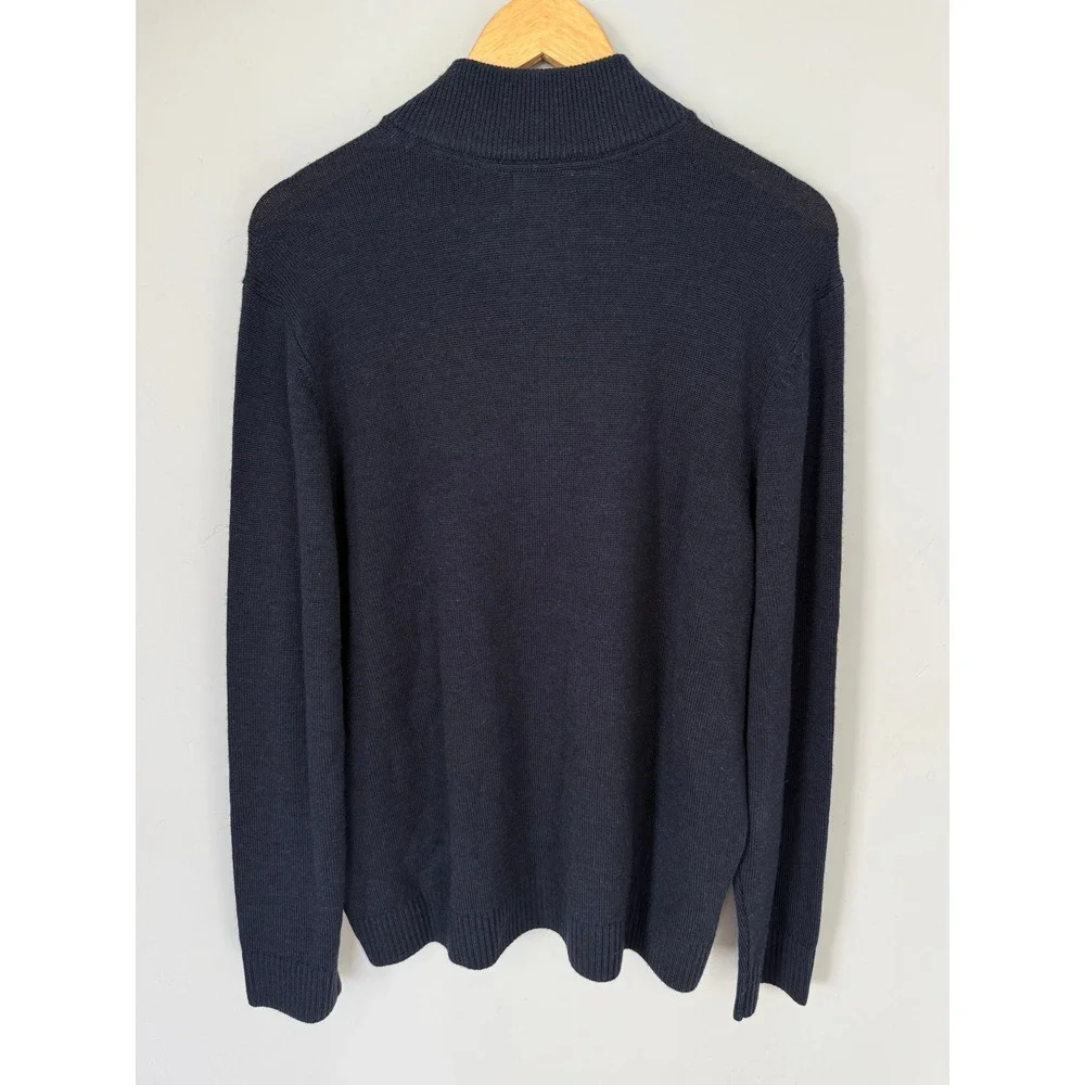 LL Bean‎ Mens Essential Merino 1/4 Zip Sweater Navy Heather Wool L 525913